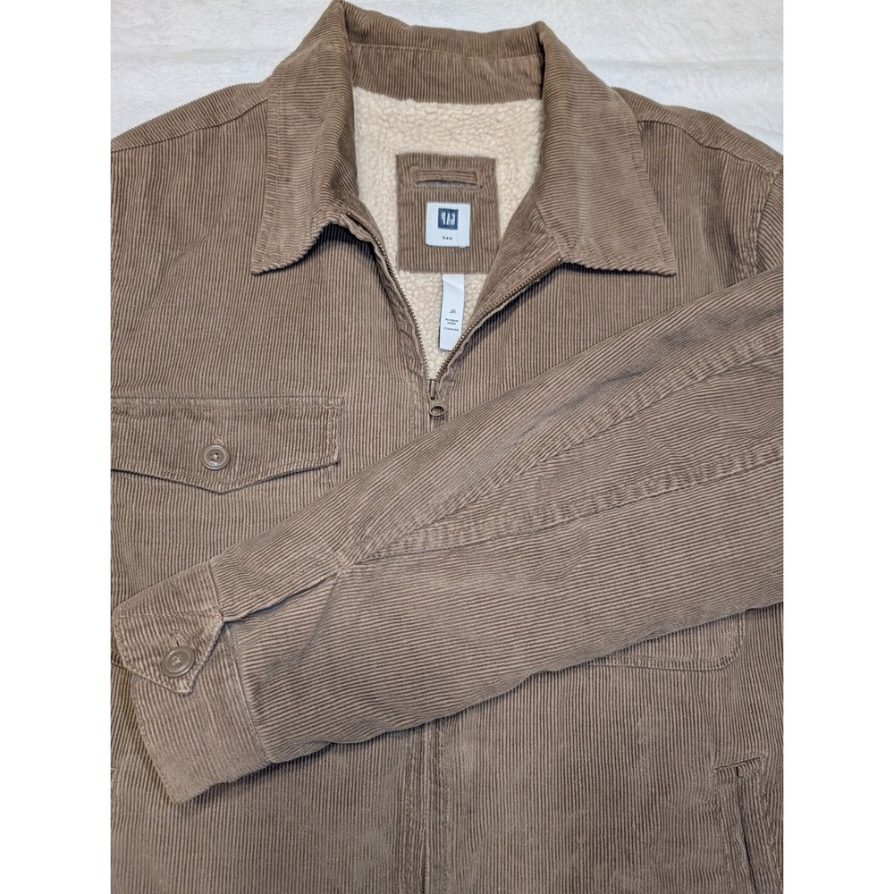 Gap Mens Corduroy Sherpa Lined Jacket Tan Brown Full Zip XL Wide Wale Trucker